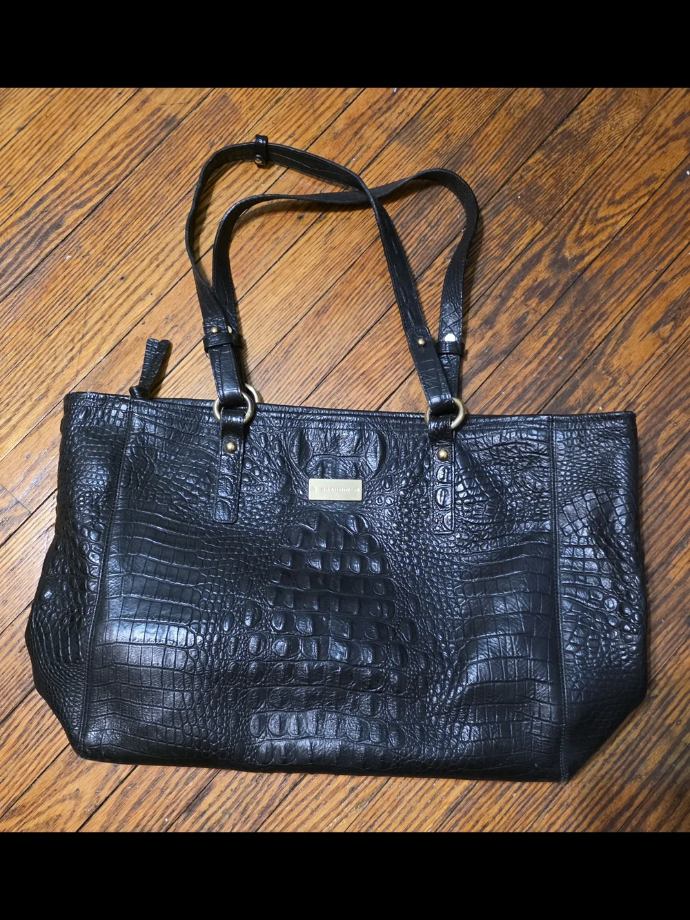 Brahmin Black Leather Satchel with Brass Hardware